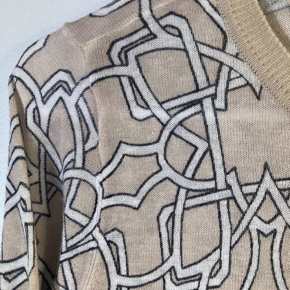 Womens The Limited Linen Blend Cropped Cardigan 3/4 Sleeve S Tan White Black Pat - Picture 7 of 9